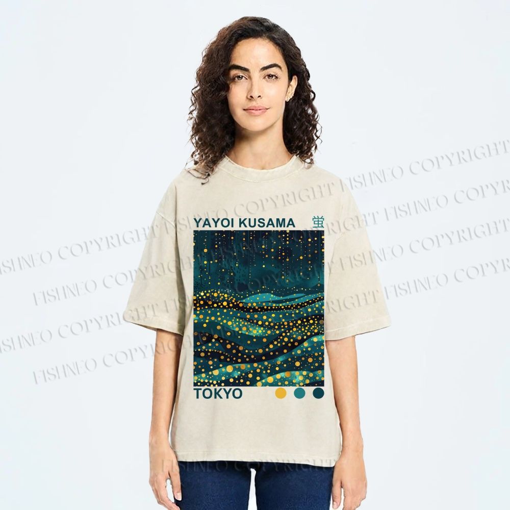 Unisex Yayoi Kusama Firefly All Over Printed Washed Tee