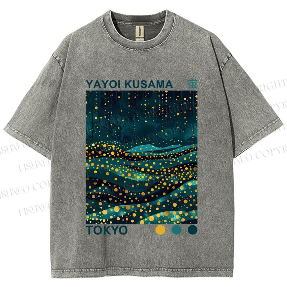 Unisex Yayoi Kusama Firefly All Over Printed Washed Tee