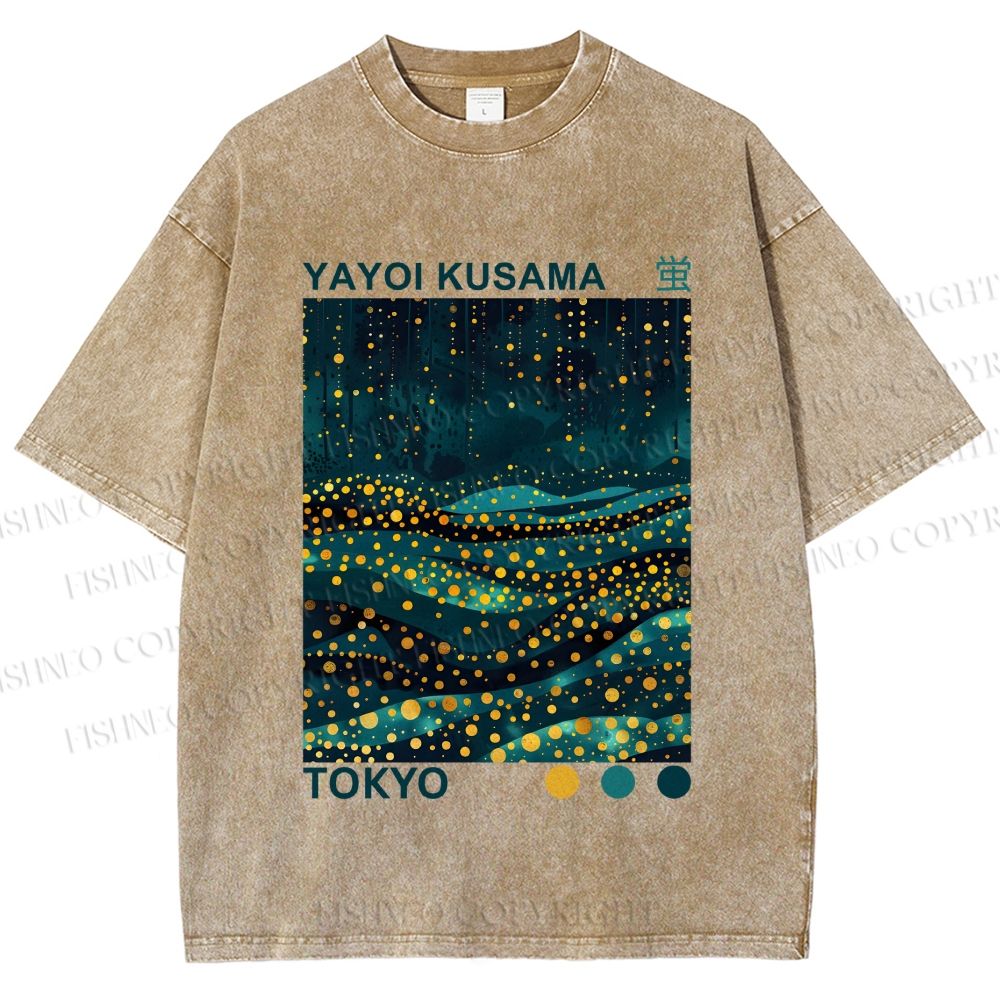 Unisex Yayoi Kusama Firefly All Over Printed Washed Tee
