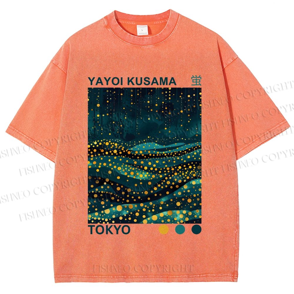 Unisex Yayoi Kusama Firefly All Over Printed Washed Tee