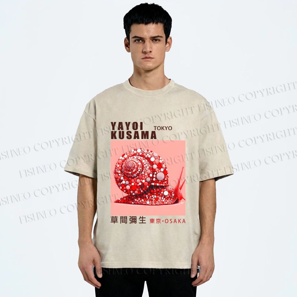 Unisex Yayoi Kusama Snails Printed Washed Tee
