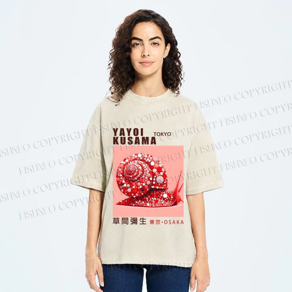 Unisex Yayoi Kusama Snails Printed Washed Tee