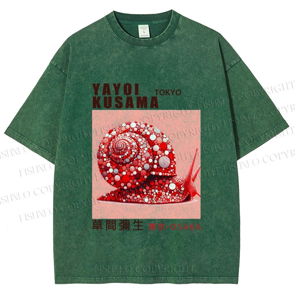 Unisex Yayoi Kusama Snails Printed Washed Tee