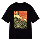 Charming Japanese Cat Art Cotton Casual T-shirt