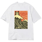 Charming Japanese Cat Art Cotton Casual T-shirt