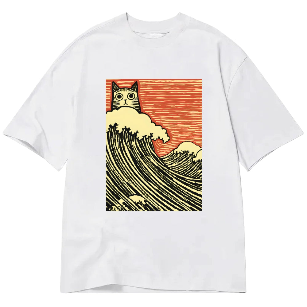 Charming Japanese Cat Art Cotton Casual T-shirt