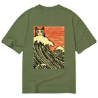 Charming Japanese Cat Art Cotton Casual T-shirt