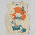 Unisex Frog Eating Noodles Printed Tank Top