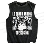 Unisex Cat And Dogs Printed Washed Tank Top