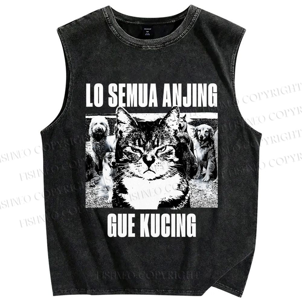 Unisex Cat And Dogs Printed Washed Tank Top