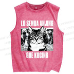 Unisex Cat And Dogs Printed Washed Tank Top