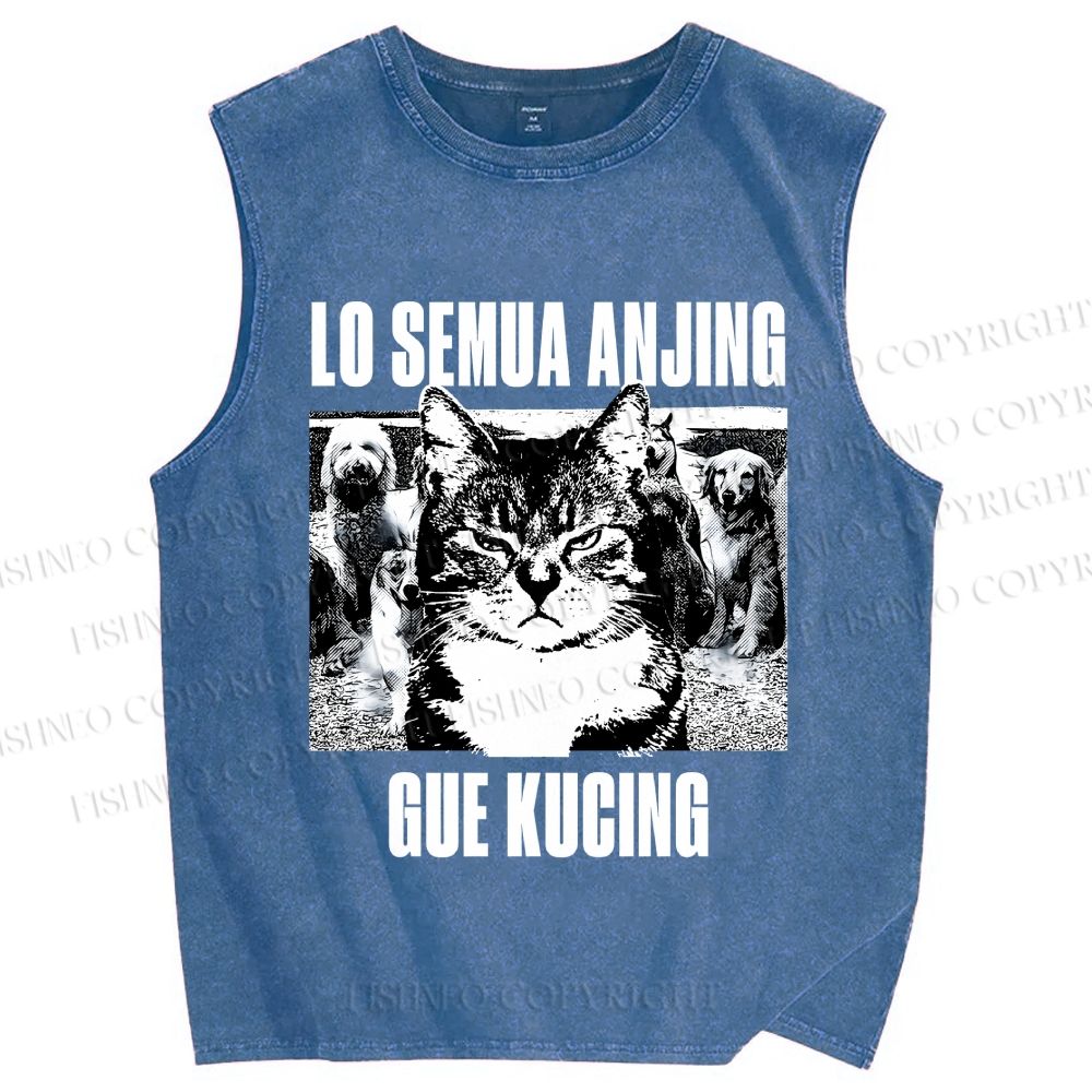 Unisex Cat And Dogs Printed Washed Tank Top