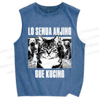 Unisex Cat And Dogs Printed Washed Tank Top