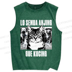 Unisex Cat And Dogs Printed Washed Tank Top