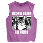 Unisex Cat And Dogs Printed Washed Tank Top
