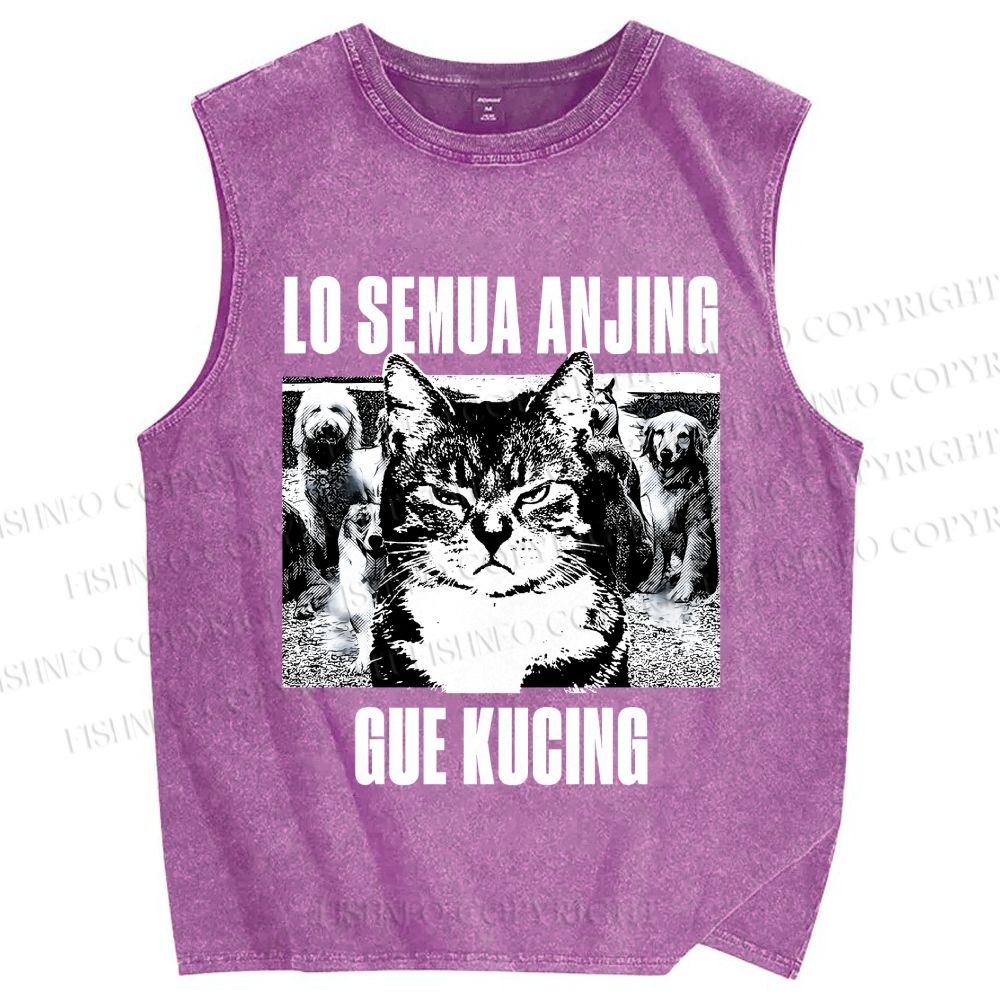 Unisex Cat And Dogs Printed Washed Tank Top