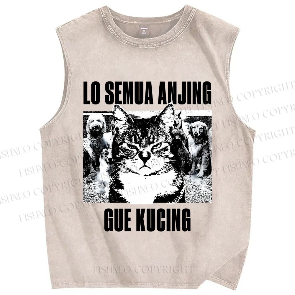 Unisex Cat And Dogs Printed Washed Tank Top