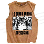 Unisex Cat And Dogs Printed Washed Tank Top