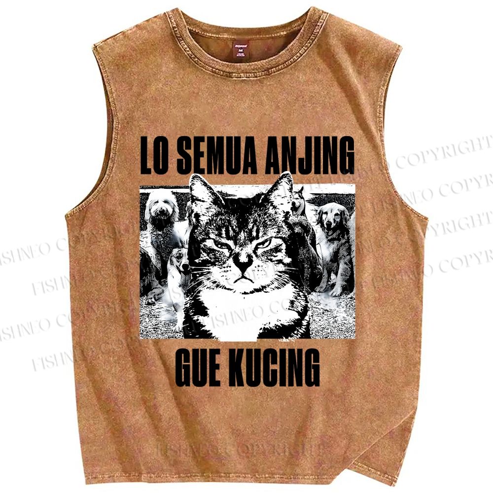 Unisex Cat And Dogs Printed Washed Tank Top