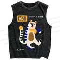 Unisex Big Cat Printed Washed Tank Top