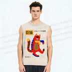 Unisex Big Cat Printed Washed Tank Top