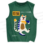 Unisex Big Cat Printed Washed Tank Top