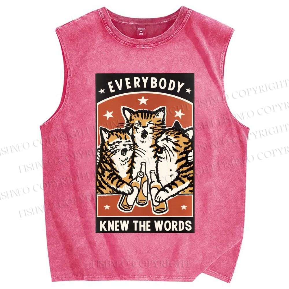 Unisex Everybody Knew The Words Cat Printed Washed Tank Top