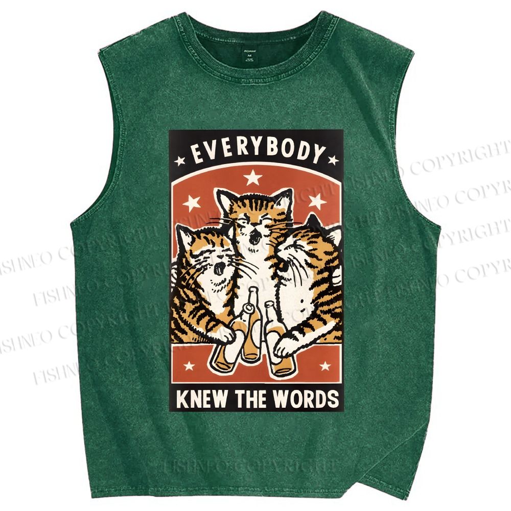 Unisex Everybody Knew The Words Cat Printed Washed Tank Top