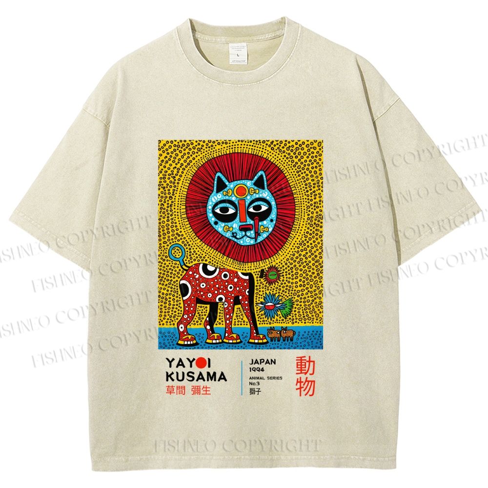 Unisex Yayoi Kusama Lion Printed Washed Tee