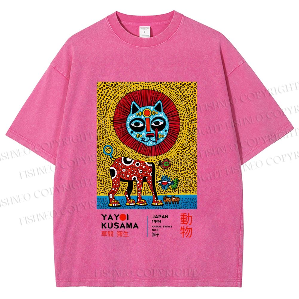 Unisex Yayoi Kusama Lion Printed Washed Tee