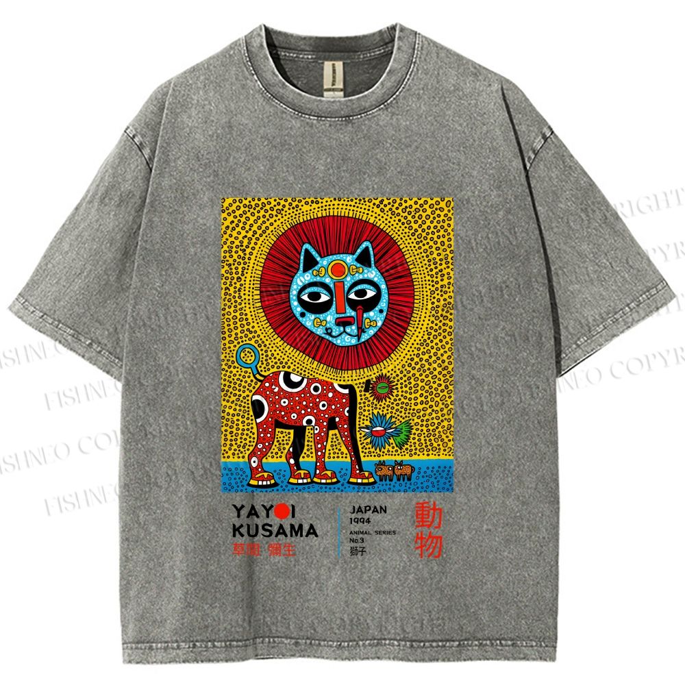 Unisex Yayoi Kusama Lion Printed Washed Tee
