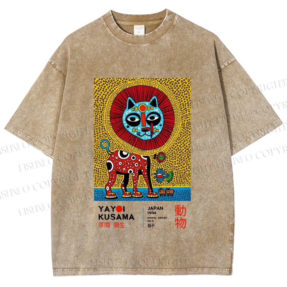 Unisex Yayoi Kusama Lion Printed Washed Tee