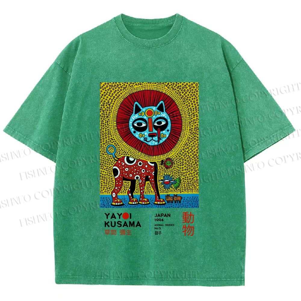 Unisex Yayoi Kusama Lion Printed Washed Tee