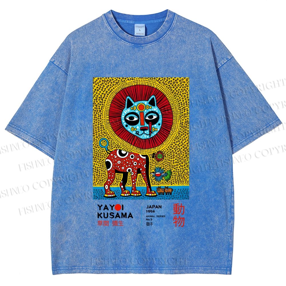 Unisex Yayoi Kusama Lion Printed Washed Tee