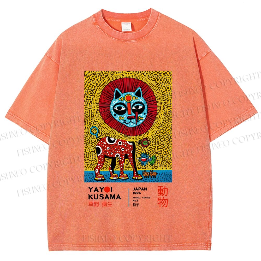 Unisex Yayoi Kusama Lion Printed Washed Tee