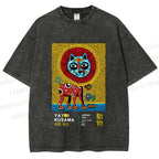 Unisex Yayoi Kusama Lion Printed Washed Tee