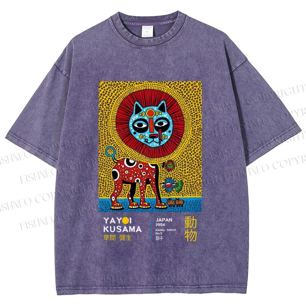 Unisex Yayoi Kusama Lion Printed Washed Tee