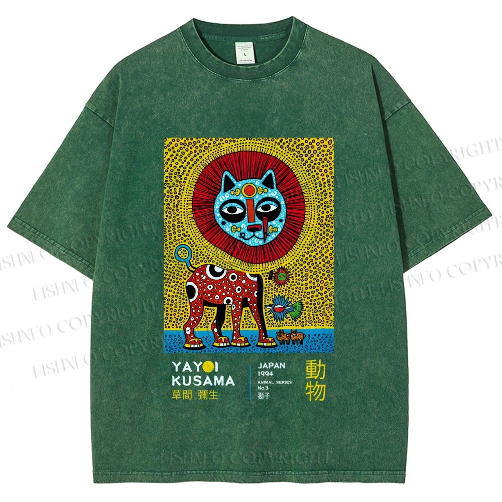 Unisex Yayoi Kusama Lion Printed Washed Tee