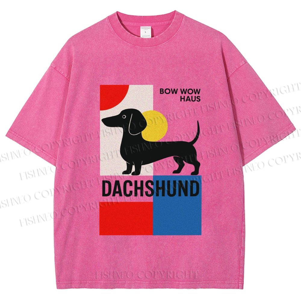 Unisex Bauhaus Dachshund Printed Washed Tee