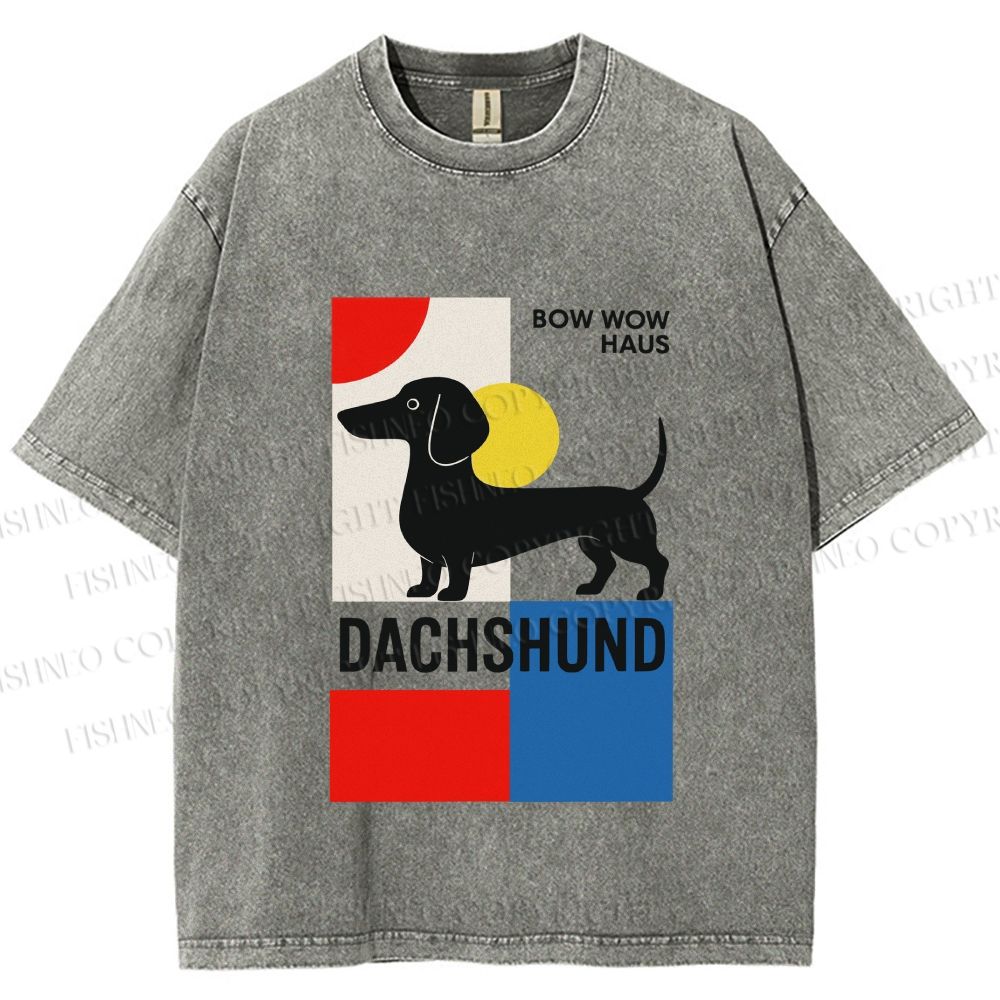 Unisex Bauhaus Dachshund Printed Washed Tee