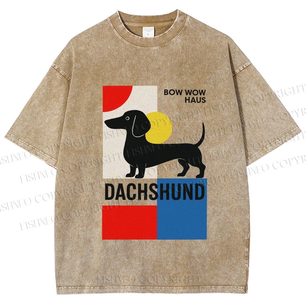 Unisex Bauhaus Dachshund Printed Washed Tee