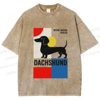Unisex Bauhaus Dachshund Printed Washed Tee