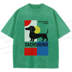 Unisex Bauhaus Dachshund Printed Washed Tee