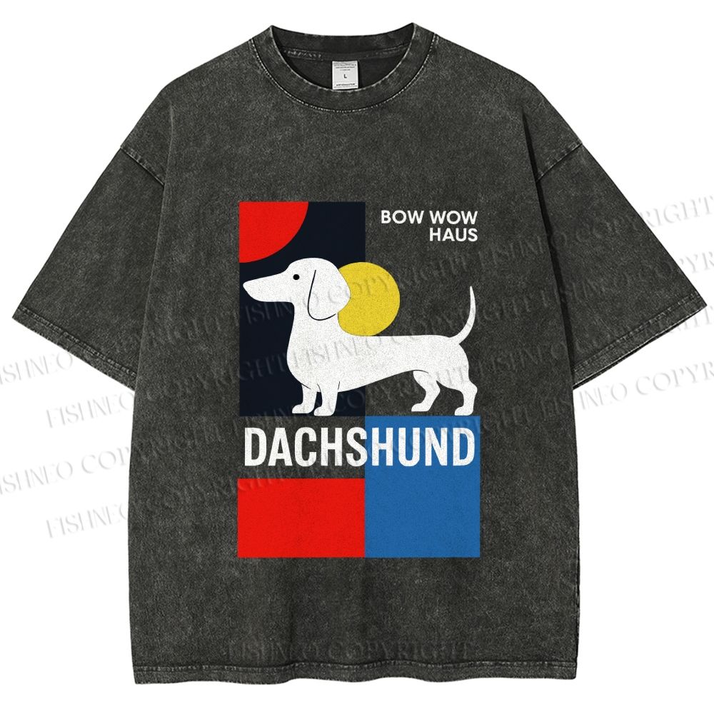 Unisex Bauhaus Dachshund Printed Washed Tee