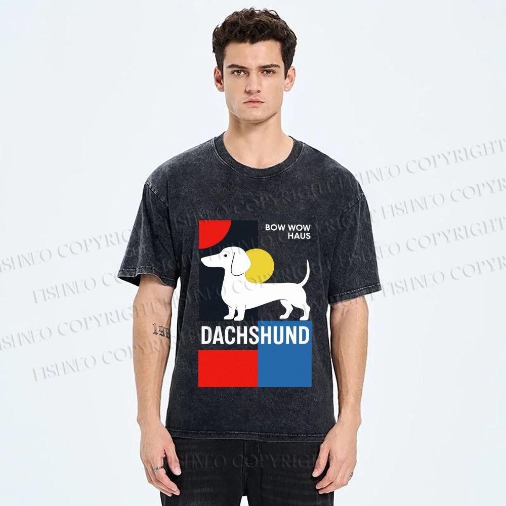 Unisex Bauhaus Dachshund Printed Washed Tee