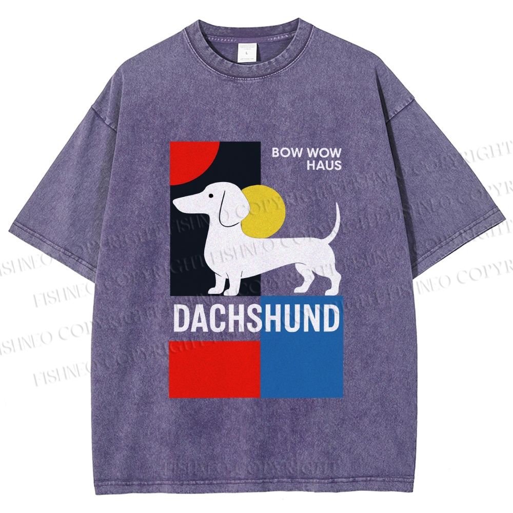 Unisex Bauhaus Dachshund Printed Washed Tee
