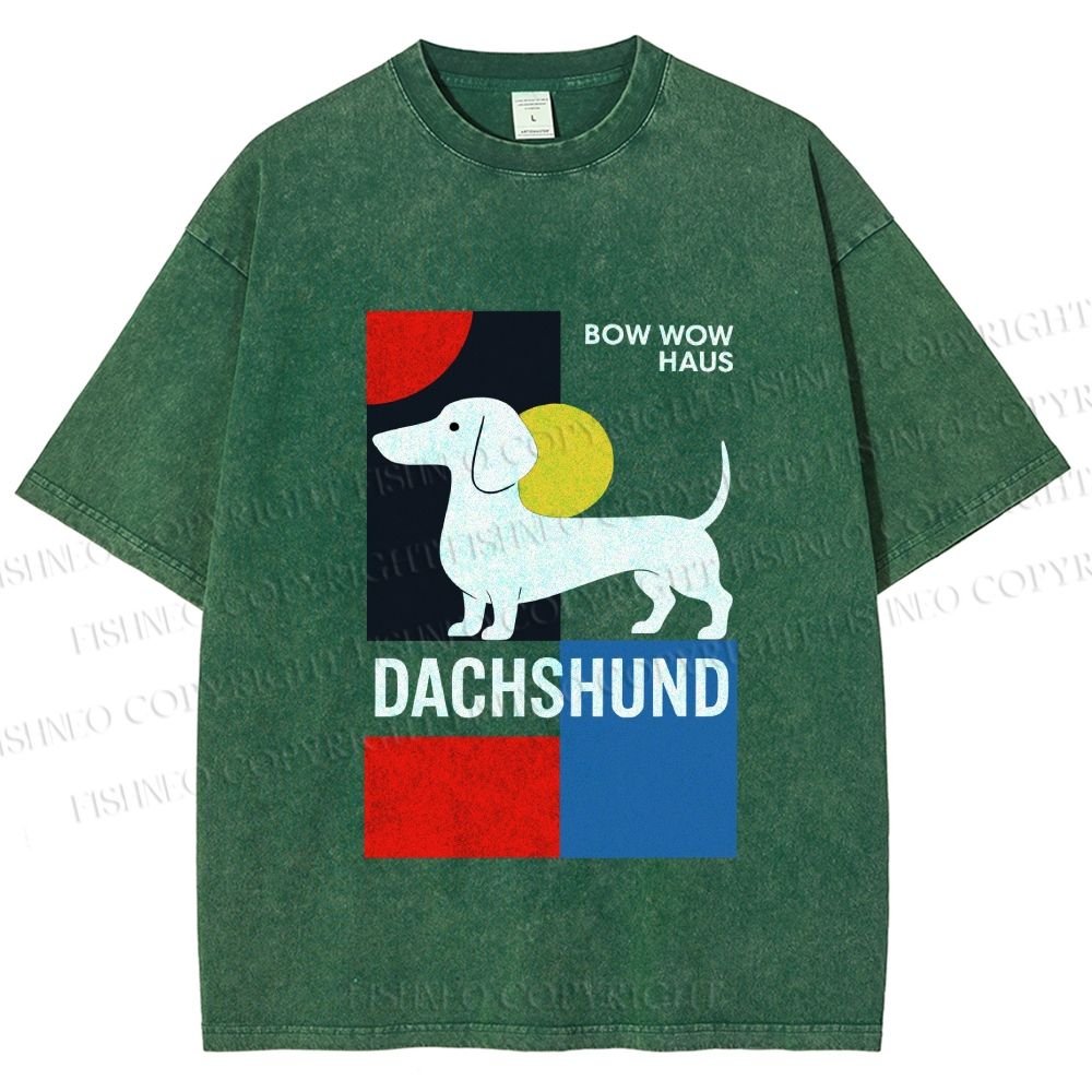 Unisex Bauhaus Dachshund Printed Washed Tee