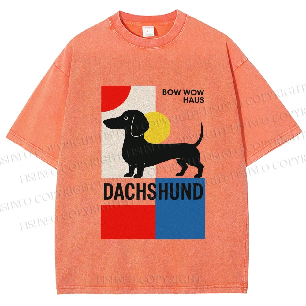Unisex Bauhaus Dachshund Printed Washed Tee