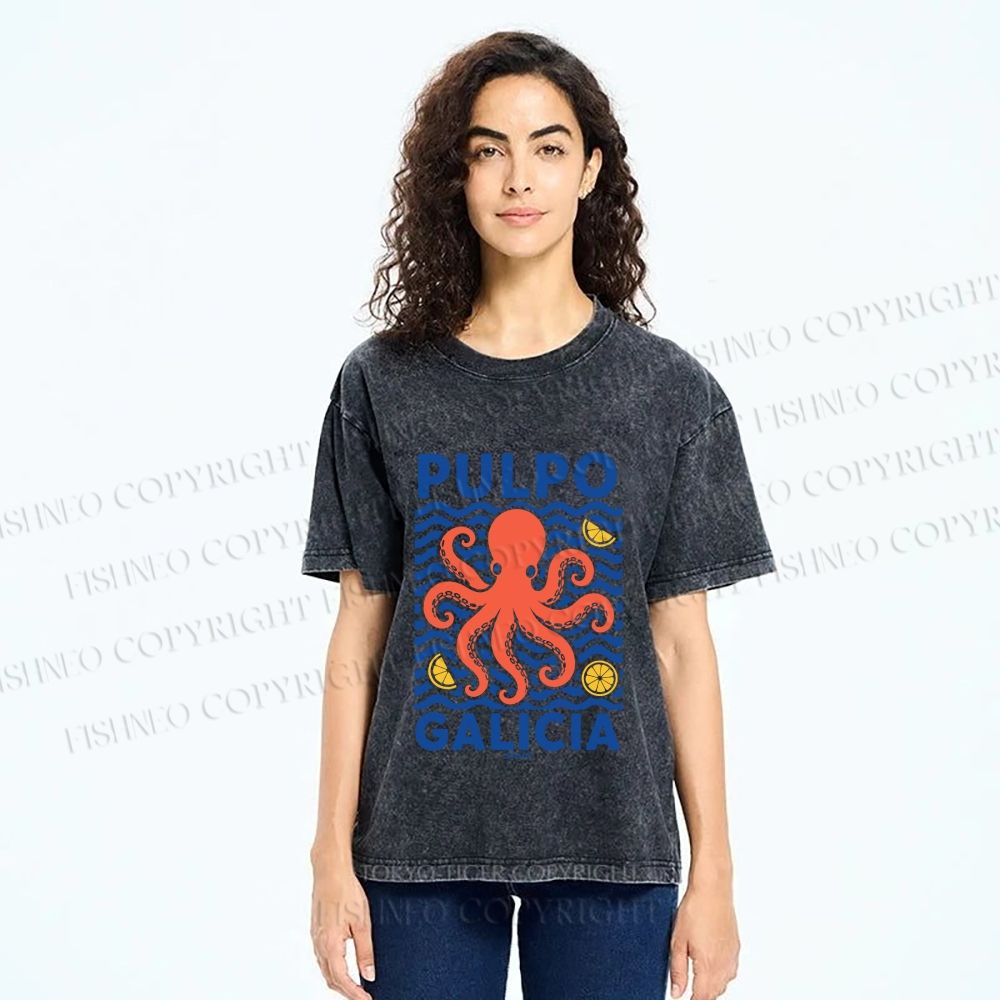 Unisex Spanish Octopus Printed Washed Tee