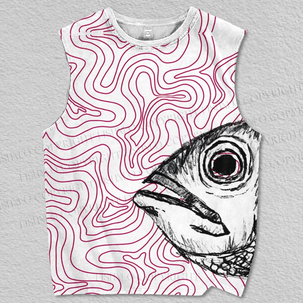 Unisex Fish Stuck in Line Printed Tank Top